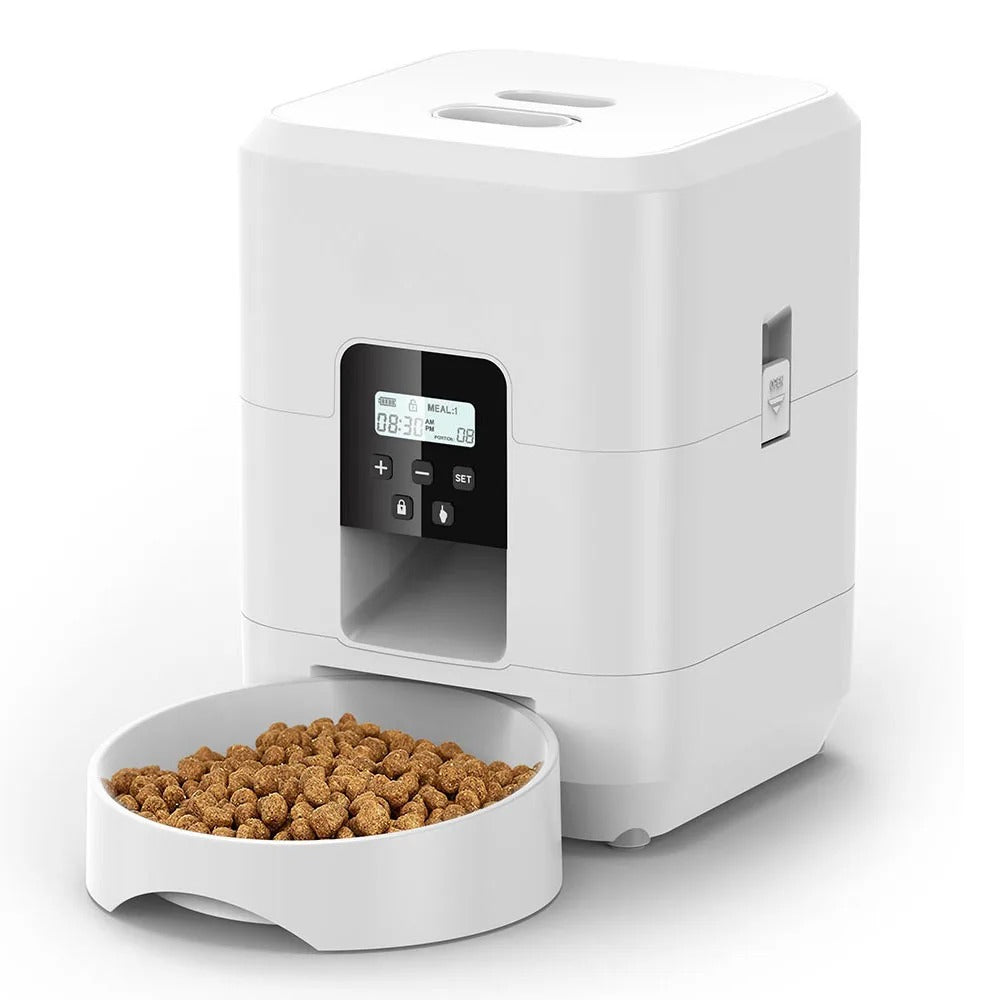 Smart WiFi Pet Feeder - App-Controlled Timed Food Dispenser with LCD Display (White)
